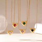 Elegant Heart Zircon Gold Plated Stainless Steel Necklace - TIRAAYA