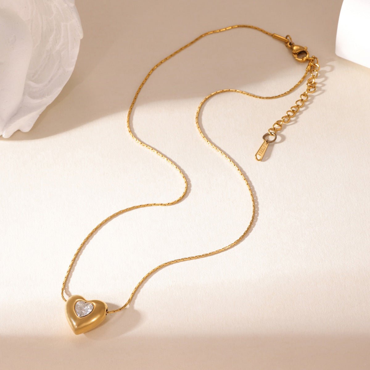Elegant Heart Zircon Gold Plated Stainless Steel Necklace - TIRAAYA