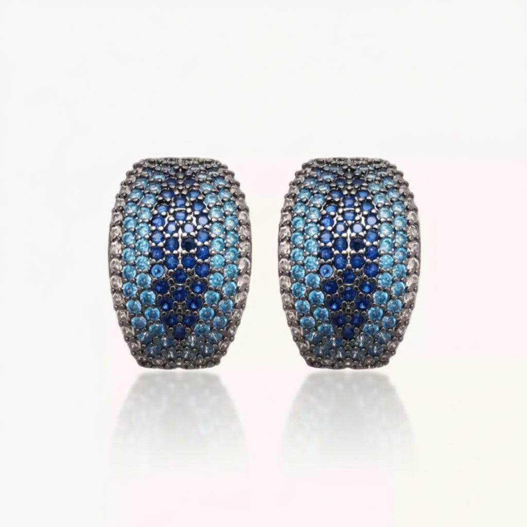 Retro C Shape Earrings With Zircon And Silver Plated Finish - TIRAAYA