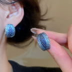 Retro C Shape Earrings With Zircon And Silver Plated Finish - TIRAAYA
