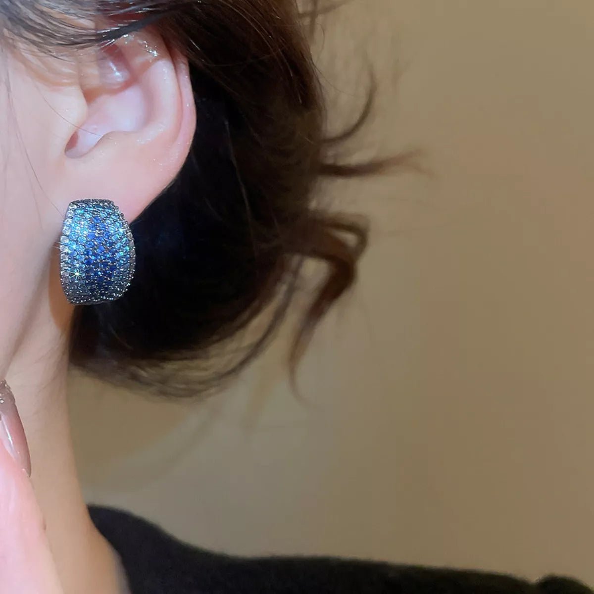 Retro C Shape Earrings With Zircon And Silver Plated Finish - TIRAAYA