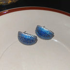 Retro C Shape Earrings With Zircon And Silver Plated Finish - TIRAAYA