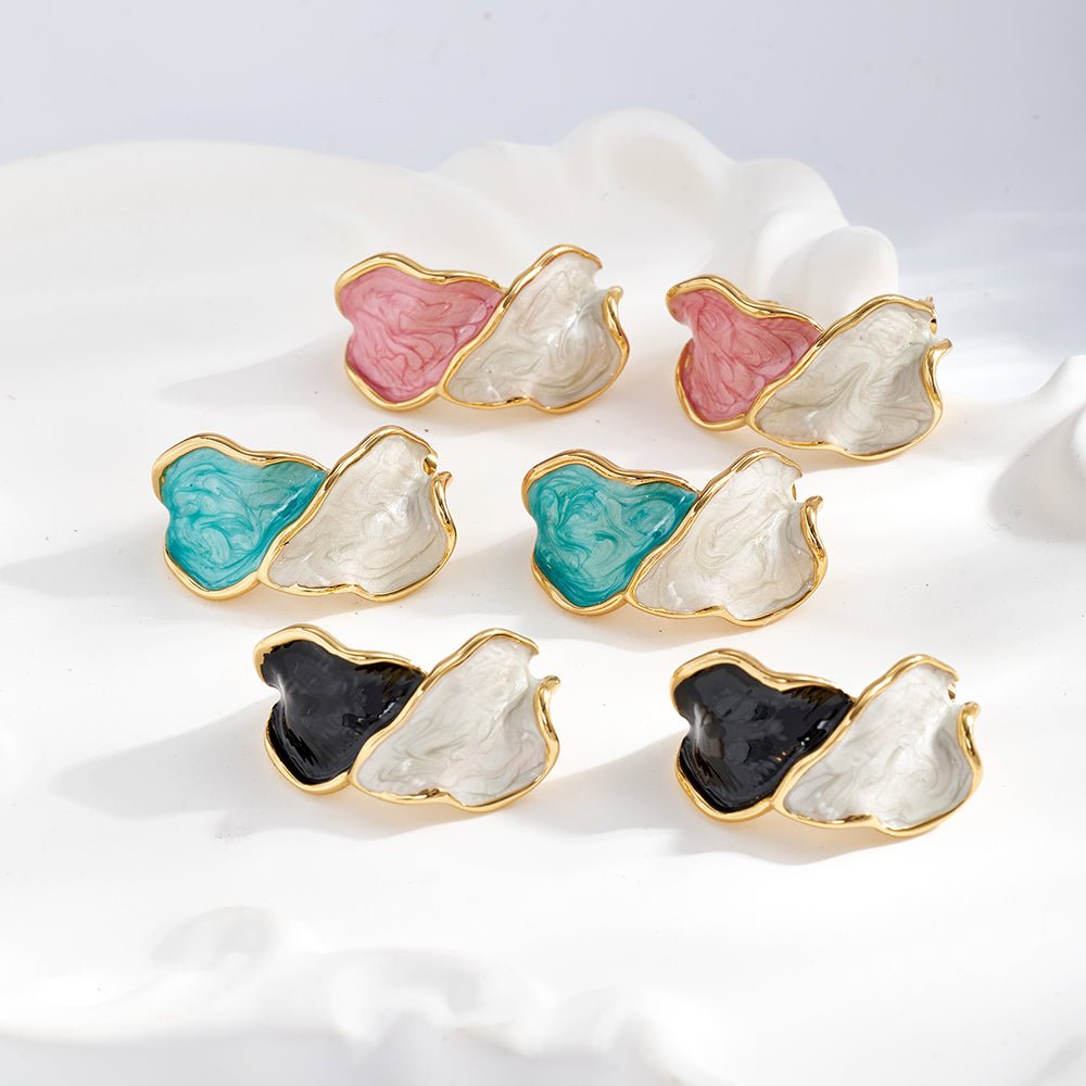 Elegant Double Leaf Oil Drop Gold Plated Stainless Steel Stud Earrings - TIRAAYA