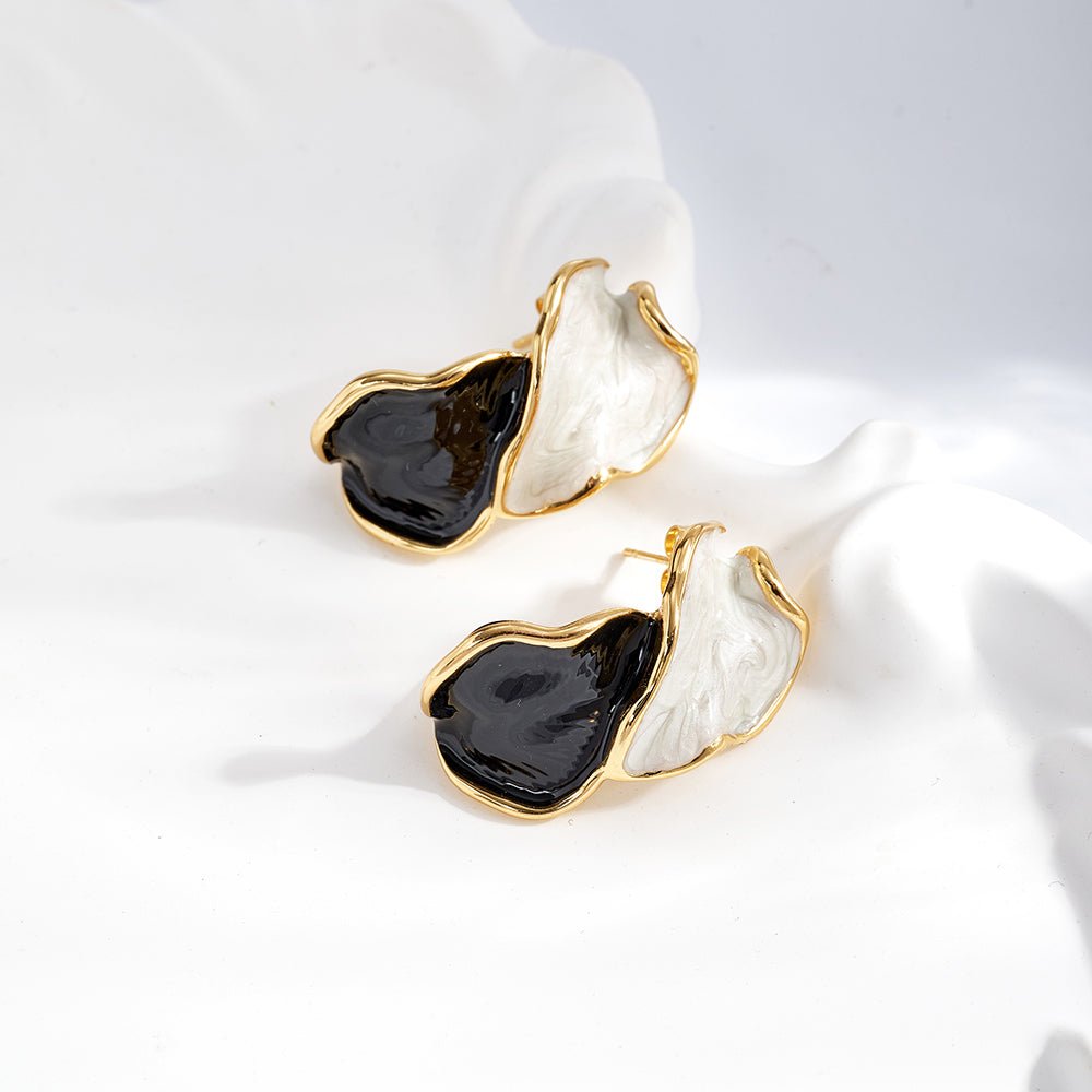 Elegant Double Leaf Oil Drop Gold Plated Stainless Steel Stud Earrings - TIRAAYA