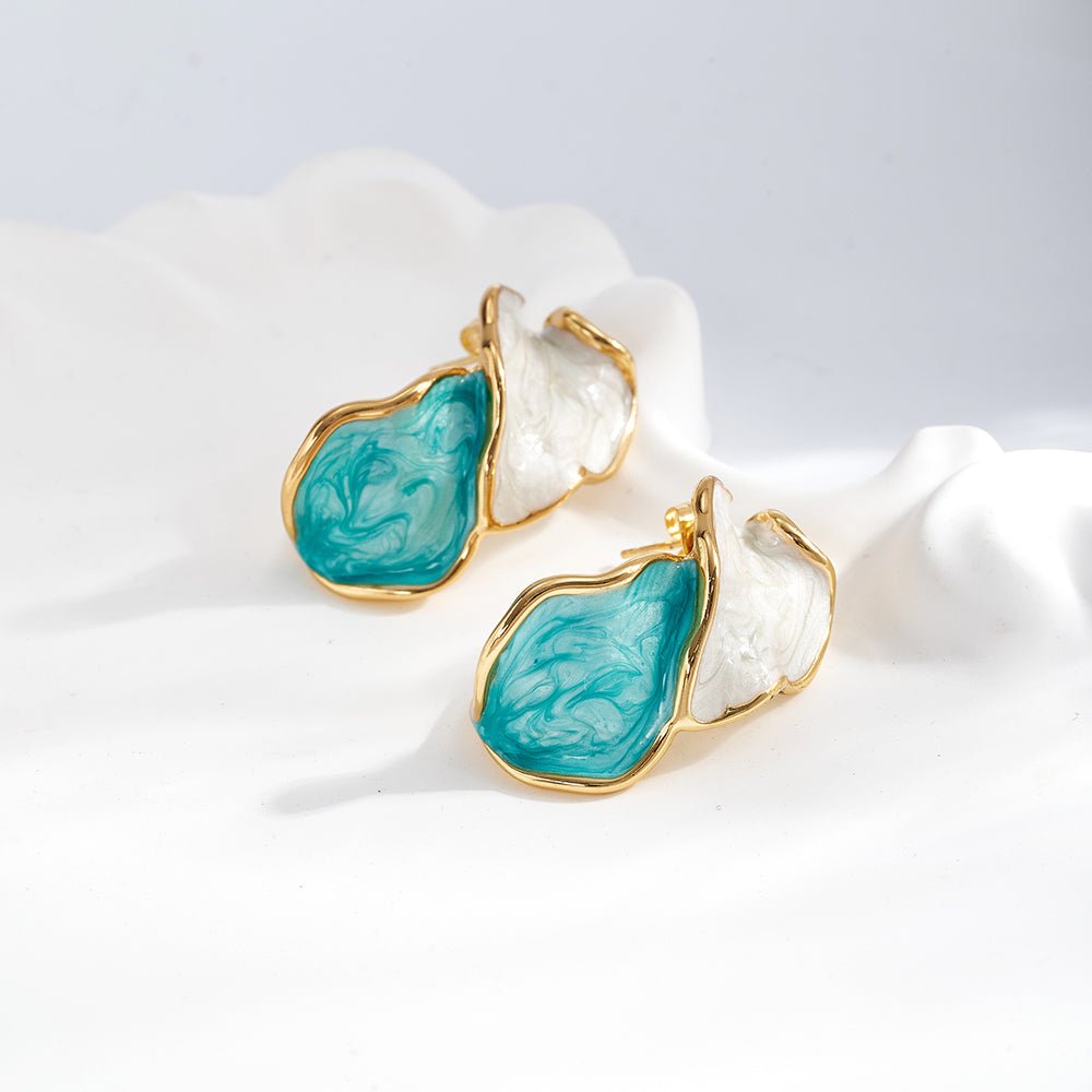 Elegant Double Leaf Oil Drop Gold Plated Stainless Steel Stud Earrings - TIRAAYA