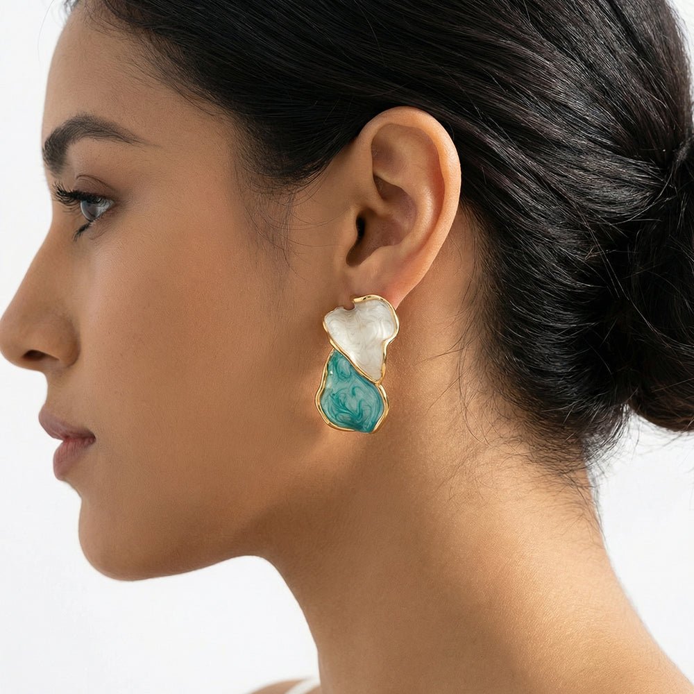 Elegant Double Leaf Oil Drop Gold Plated Stainless Steel Stud Earrings - TIRAAYA