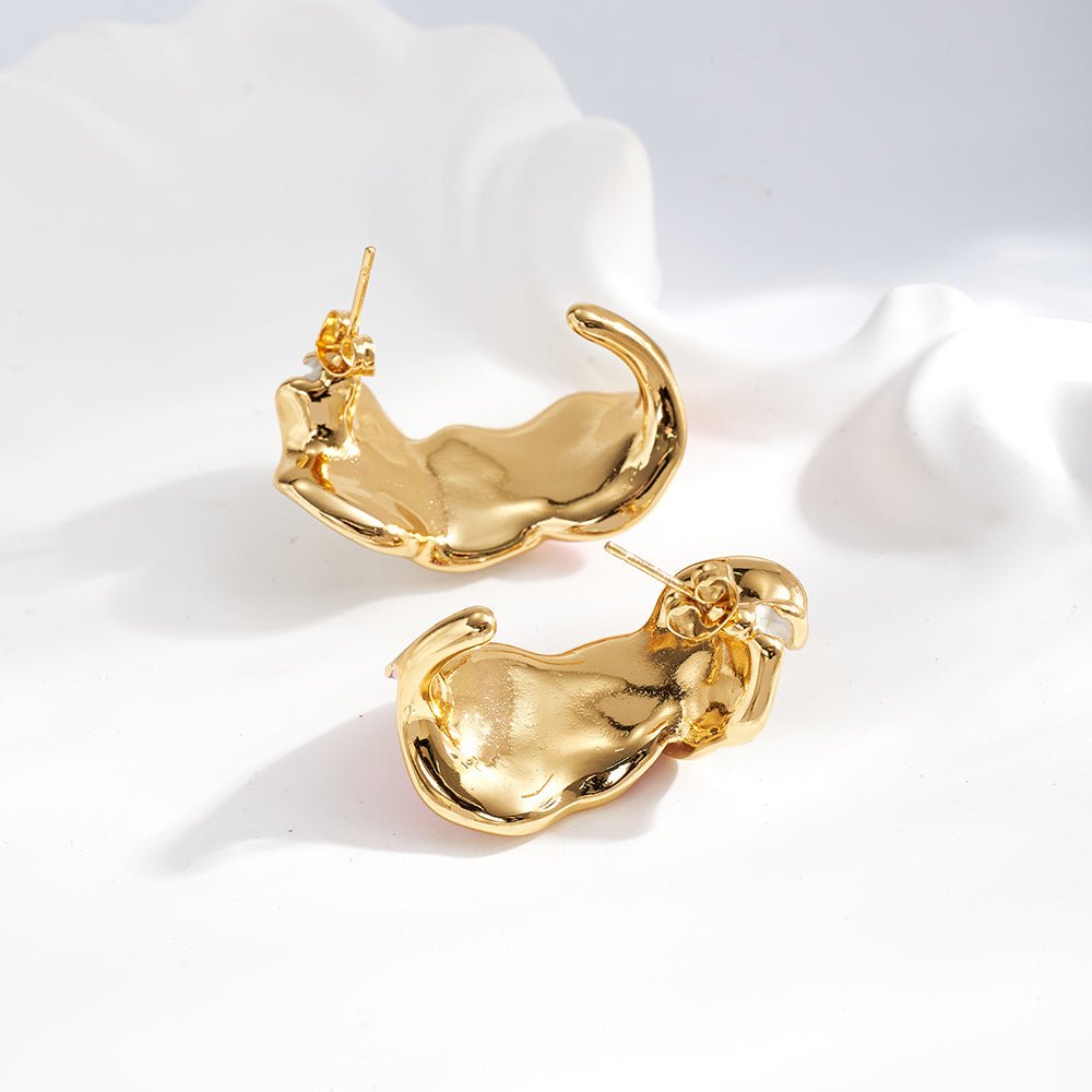 Elegant Double Leaf Oil Drop Gold Plated Stainless Steel Stud Earrings - TIRAAYA