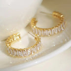 Elegant C Shape Earrings With Zircon And Gold Plated Finish - TIRAAYA