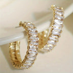 Elegant C Shape Earrings With Zircon And Gold Plated Finish - TIRAAYA