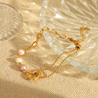 Elegant Heart Pearl Bracelet With Gold Plated Paperclip Chain - TIRAAYA