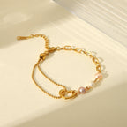 Elegant Heart Pearl Bracelet With Gold Plated Paperclip Chain - TIRAAYA