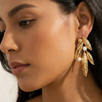 Elegant Leaf Gold Plated Stainless Steel Stud Earrings - TIRAAYA