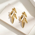 Elegant Leaf Gold Plated Stainless Steel Stud Earrings - TIRAAYA