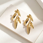 Elegant Leaf Gold Plated Stainless Steel Stud Earrings - TIRAAYA