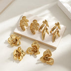 Elegant Leaf Gold Plated Stainless Steel Stud Earrings - TIRAAYA
