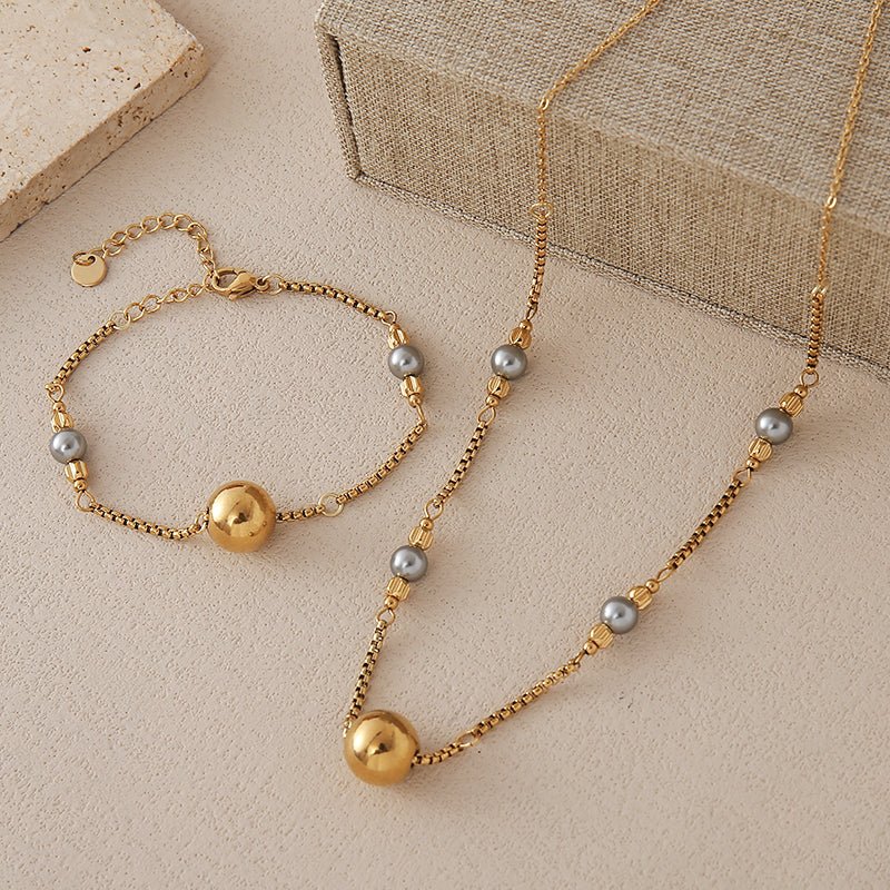 Elegant Beaded Bracelet With 18K Gold Plated Stainless Steel Chain - TIRAAYA
