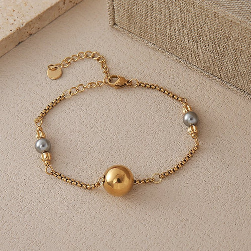Elegant Beaded Bracelet With 18K Gold Plated Stainless Steel Chain - TIRAAYA