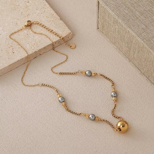 Elegant Beaded Necklace With 18K Gold Plated Stainless Steel Chain - TIRAAYA