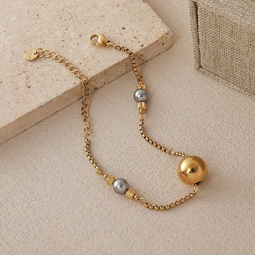 Elegant Beaded Bracelet With 18K Gold Plated Stainless Steel Chain - TIRAAYA