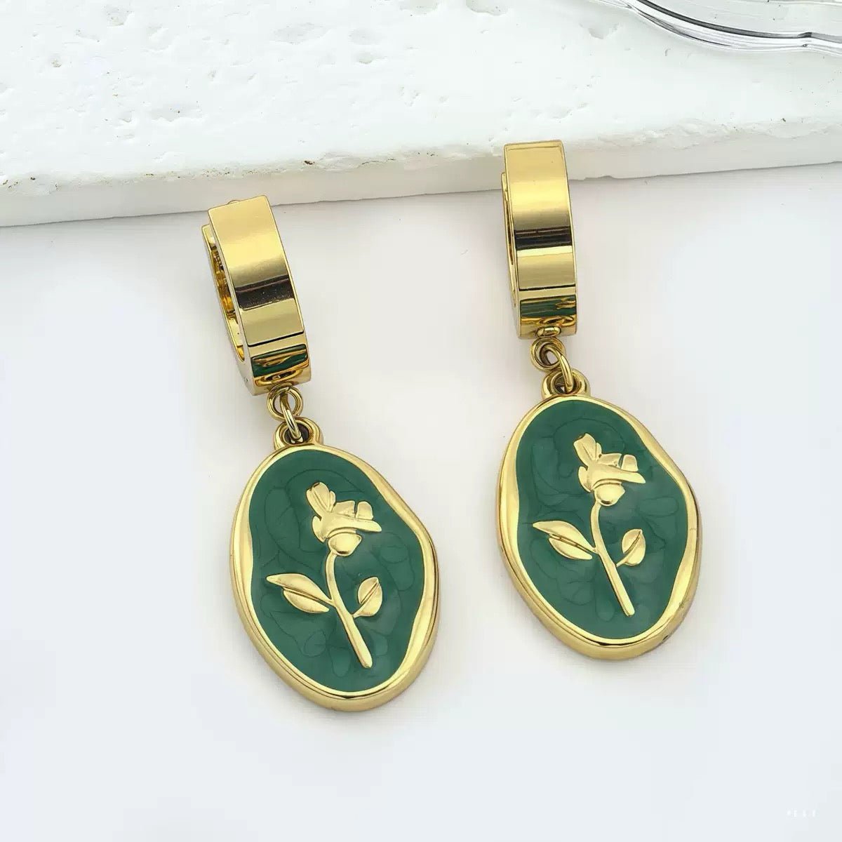 Elegant Two Tone Round Gold Plated Stainless Steel Stud Earrings - TIRAAYA