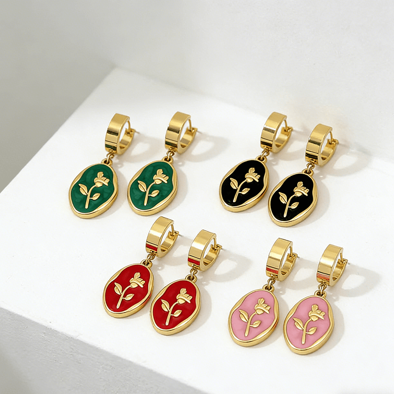 Elegant Two Tone Round Gold Plated Stainless Steel Stud Earrings - TIRAAYA