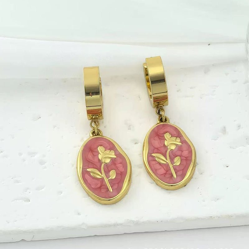 Elegant Two Tone Round Gold Plated Stainless Steel Stud Earrings - TIRAAYA