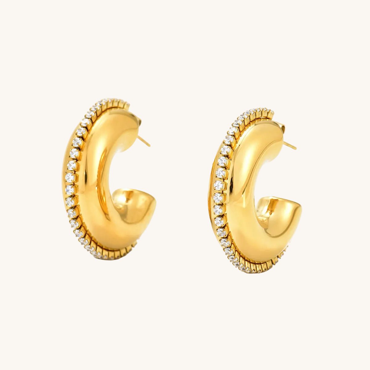 Elegant Solid Color Zircon Gold Plated Stainless Steel Earrings - TIRAAYA