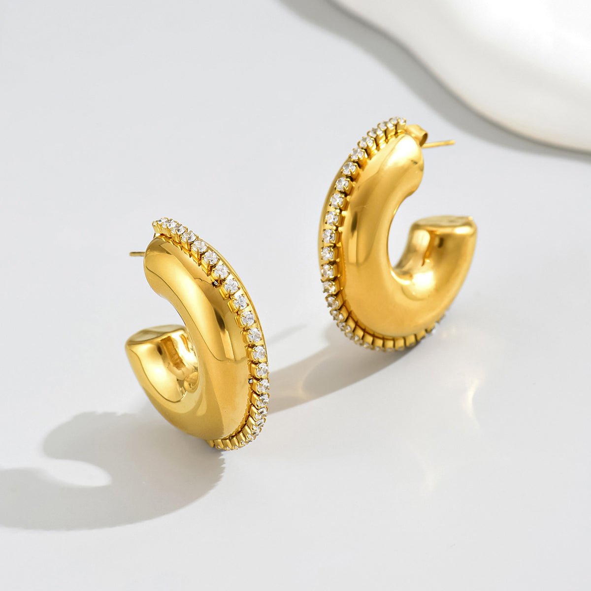 Elegant Solid Color Zircon Gold Plated Stainless Steel Earrings - TIRAAYA