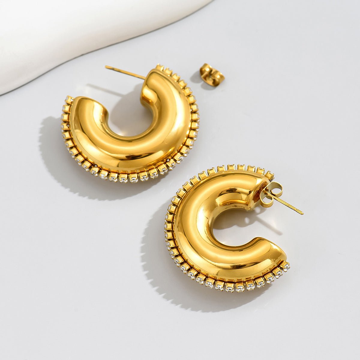 Elegant Solid Color Zircon Gold Plated Stainless Steel Earrings - TIRAAYA