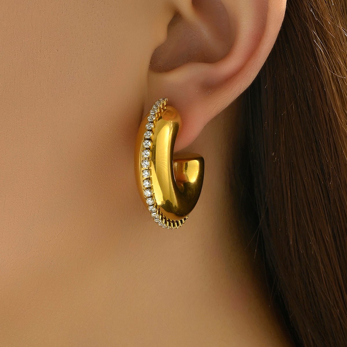 Elegant Solid Color Zircon Gold Plated Stainless Steel Earrings - TIRAAYA