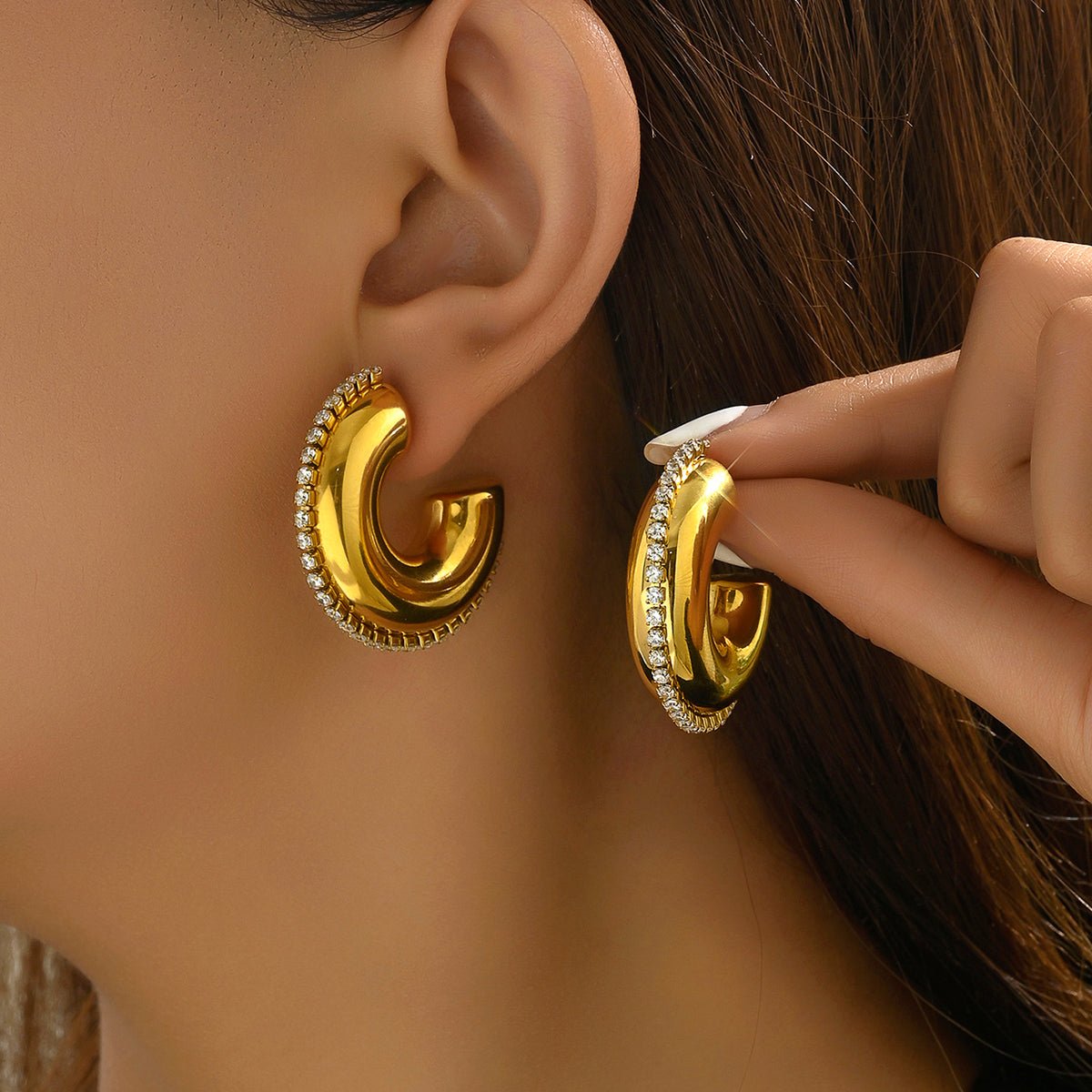 Elegant Solid Color Zircon Gold Plated Stainless Steel Earrings - TIRAAYA