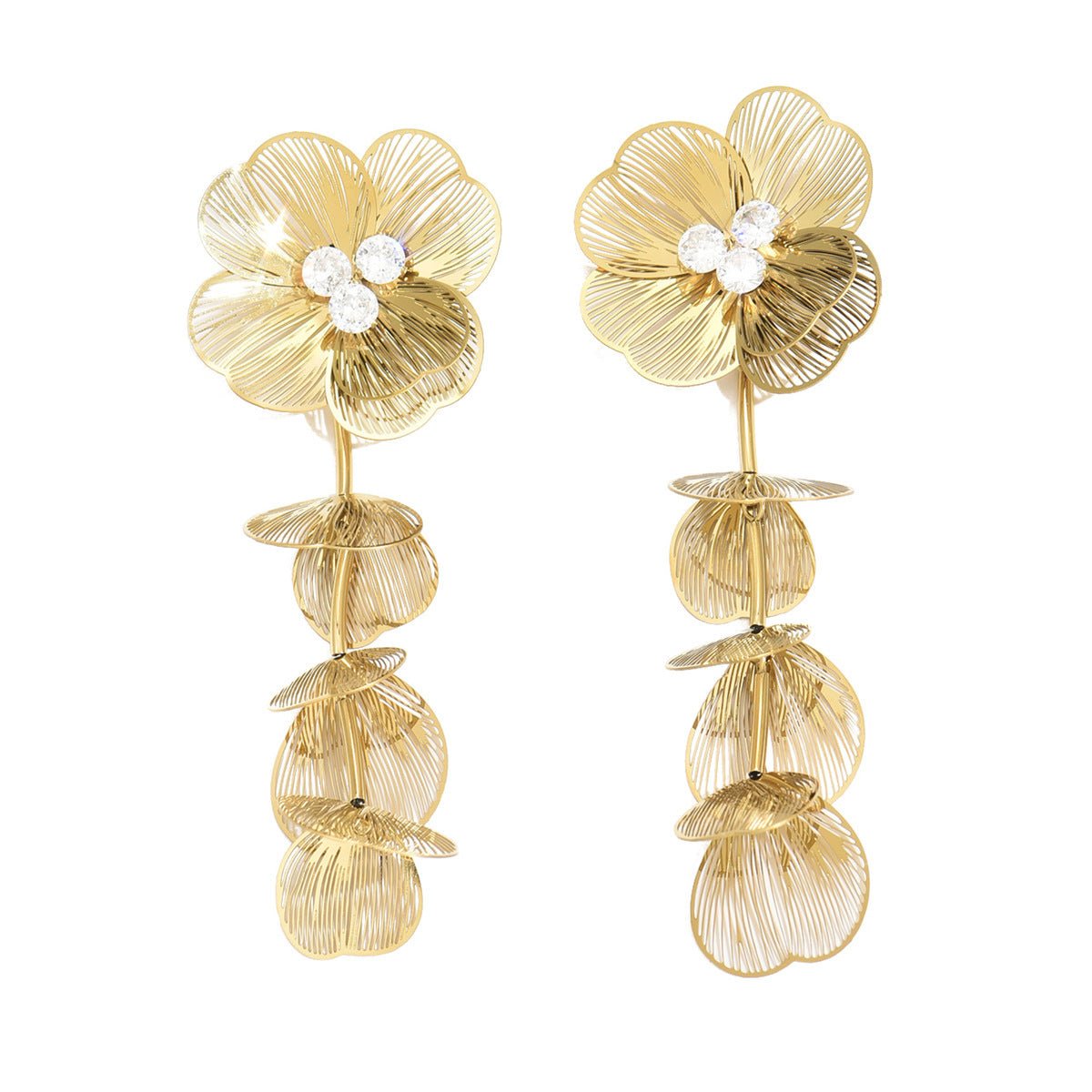 Elegant Flower Earrings With Zircon And Gold Plated Finish - TIRAAYA
