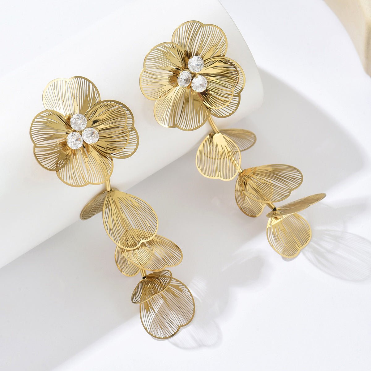 Elegant Flower Earrings With Zircon And Gold Plated Finish - TIRAAYA