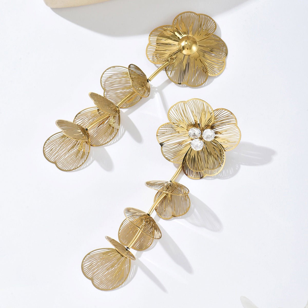 Elegant Flower Earrings With Zircon And Gold Plated Finish - TIRAAYA