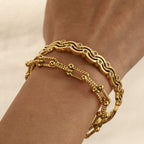 Elegant Waves Zircon Gold Plated Stainless Steel Bangle - TIRAAYA