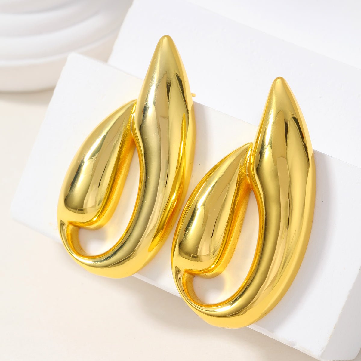 Elegant Geometric Stud Earrings In Stainless Steel With Gold Plated Finish - TIRAAYA