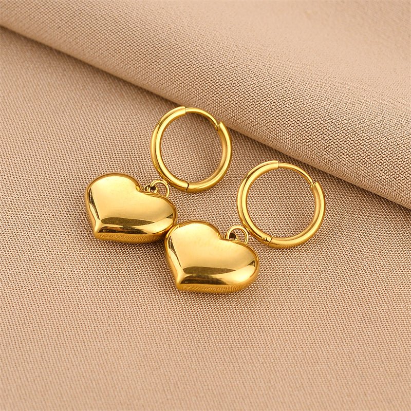 Elegant Heart Shape Gold Plated Stainless Steel Drop Earrings - TIRAAYA