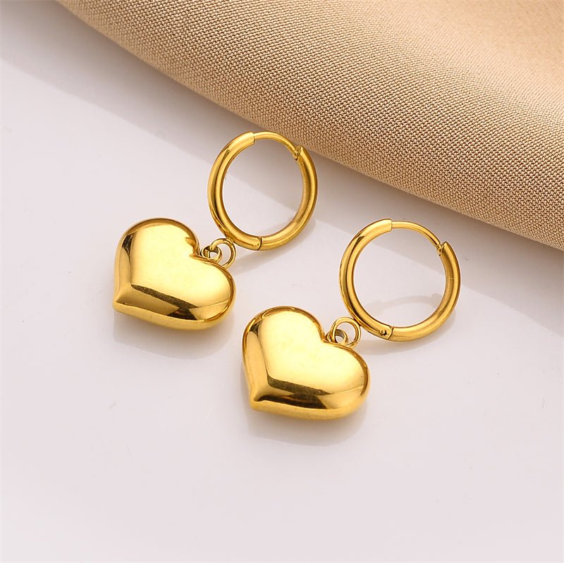 Elegant Heart Shape Gold Plated Stainless Steel Drop Earrings - TIRAAYA