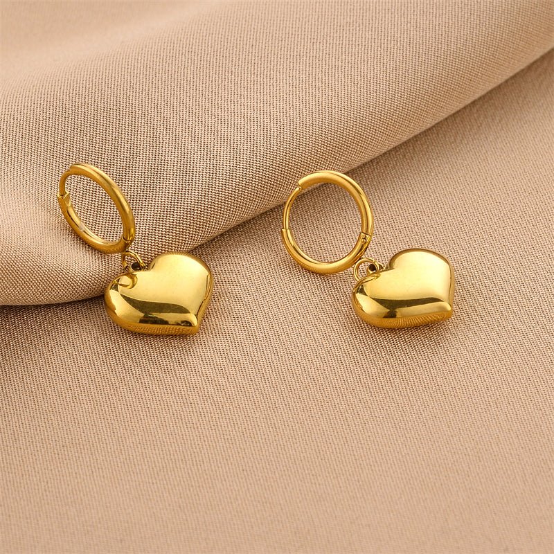 Elegant Heart Shape Gold Plated Stainless Steel Drop Earrings - TIRAAYA