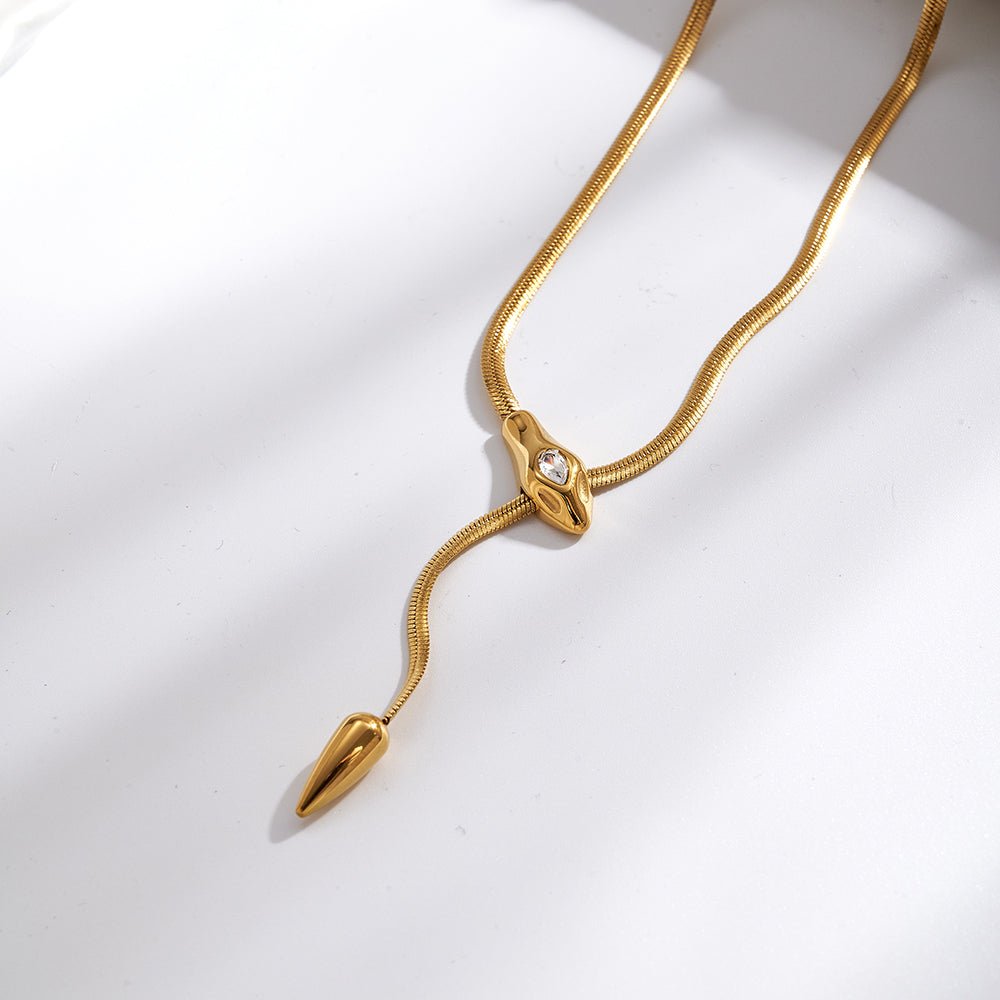 Elegant Snake Pendant Necklace With Zircon And Gold Plated Finish - TIRAAYA