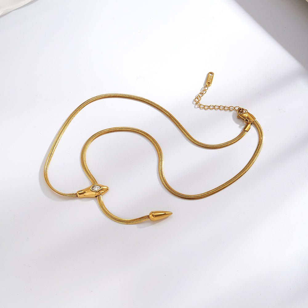 Elegant Snake Pendant Necklace With Zircon And Gold Plated Finish - TIRAAYA