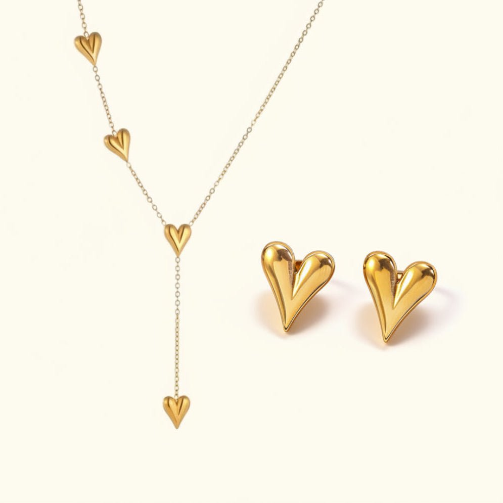 Elegant Heart Design Gold Plated Stainless Steel Jewelry Set - TIRAAYA
