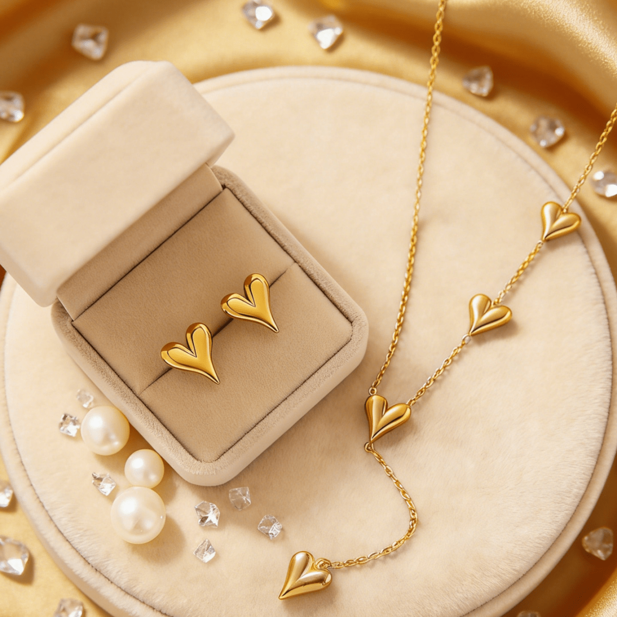 Elegant Heart Design Gold Plated Stainless Steel Jewelry Set - TIRAAYA