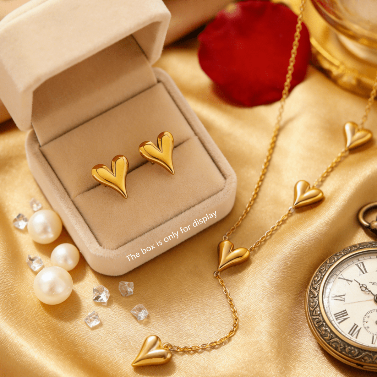 Elegant Heart Design Gold Plated Stainless Steel Jewelry Set - TIRAAYA