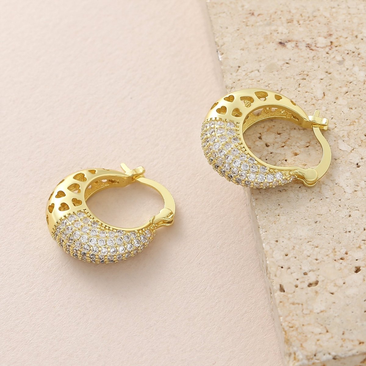 Elegant Geometric Zircon Gold Plated Copper Earrings - TIRAAYA