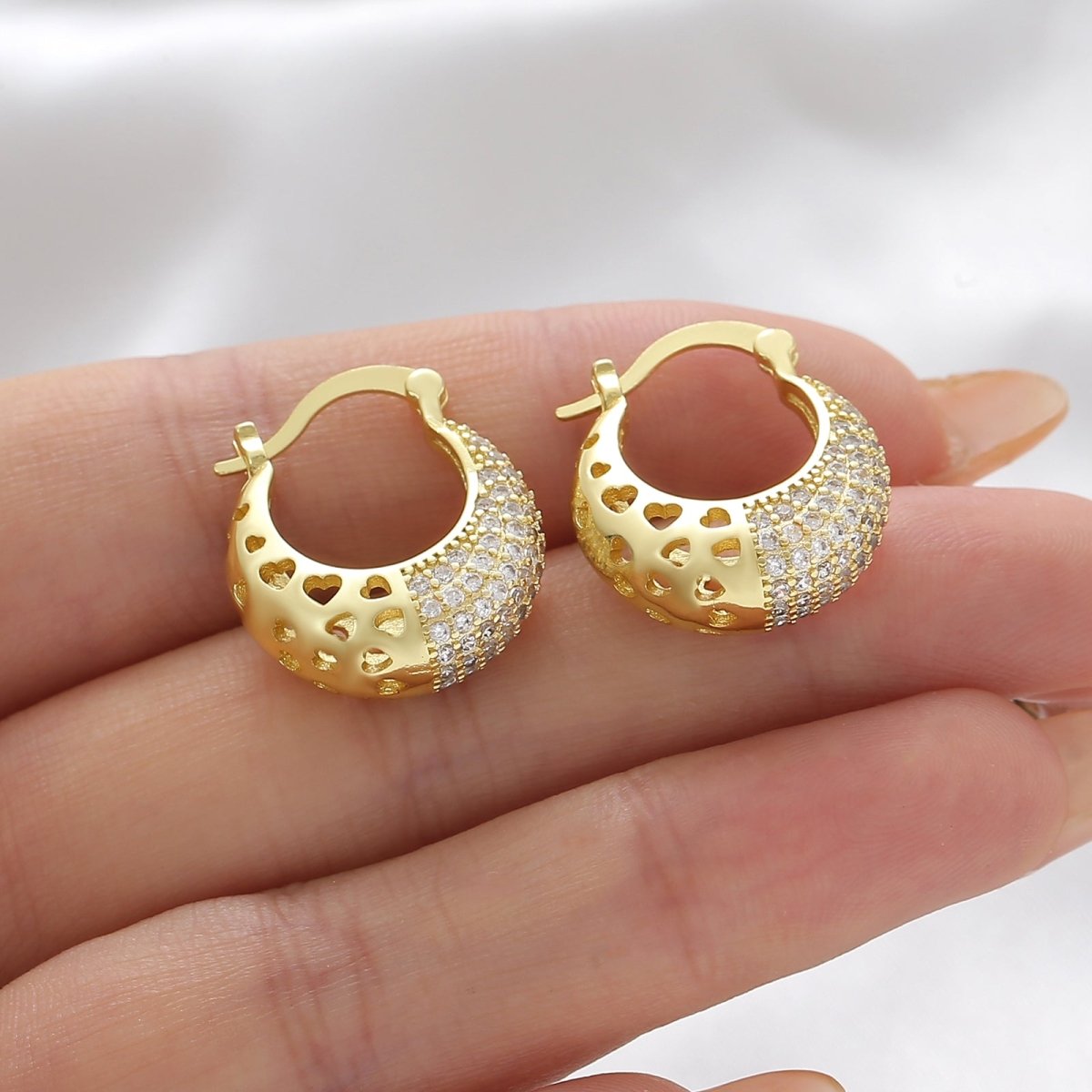 Elegant Geometric Zircon Gold Plated Copper Earrings - TIRAAYA