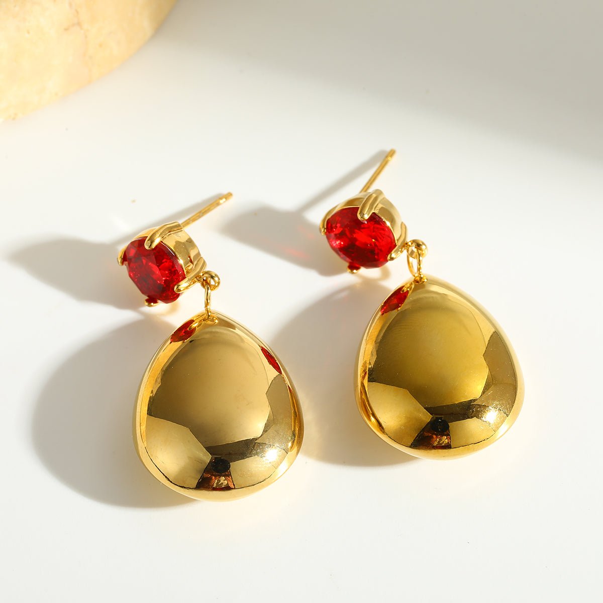 Geometric Earrings With Glass Inlay And Gold Plated Finish - TIRAAYA