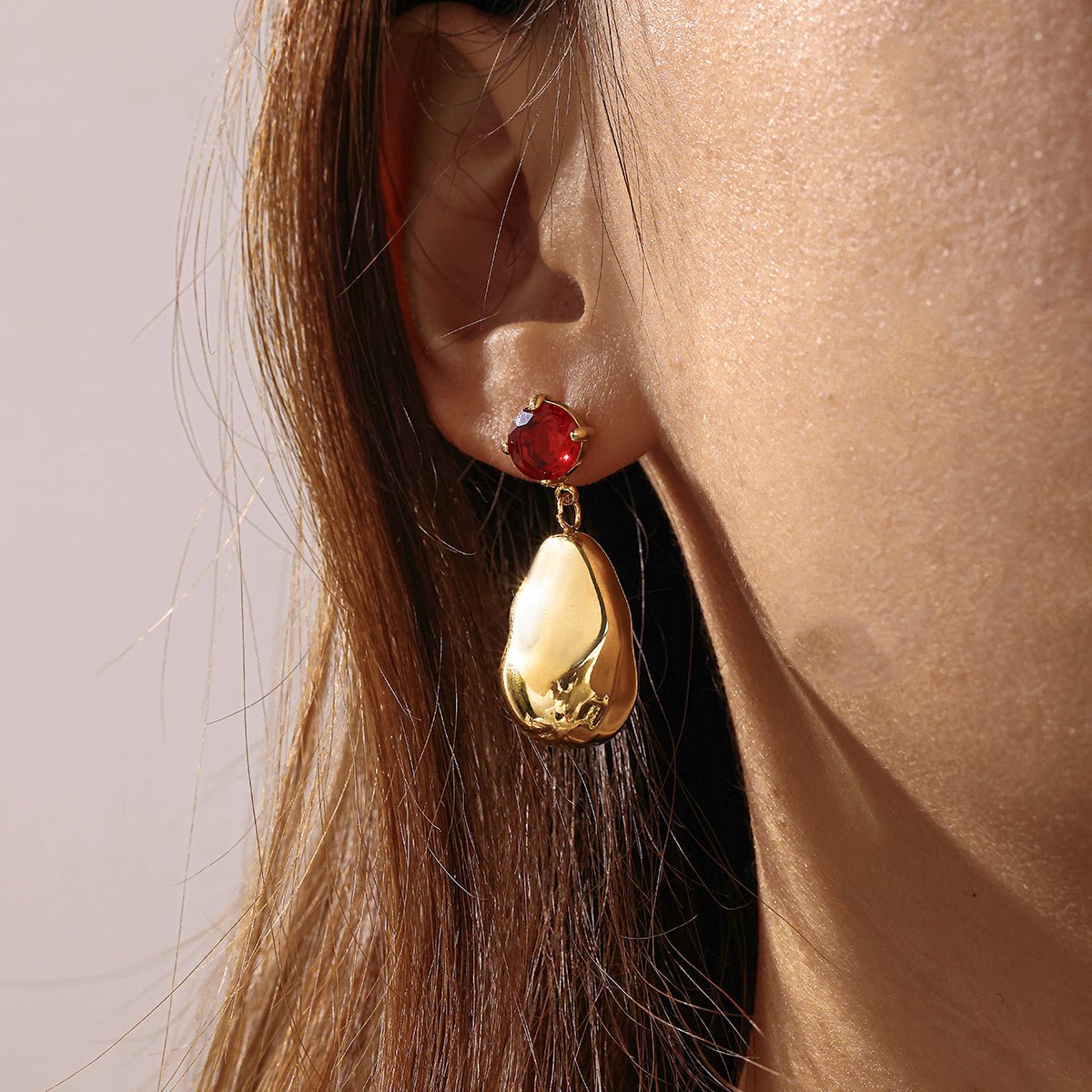Geometric Earrings With Glass Inlay And Gold Plated Finish - TIRAAYA