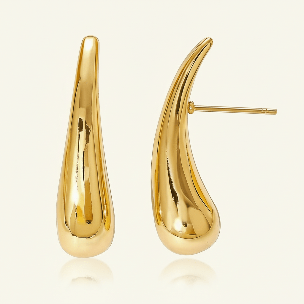 Elegant Water Droplet Gold Plated Stainless Steel Earrings - TIRAAYA