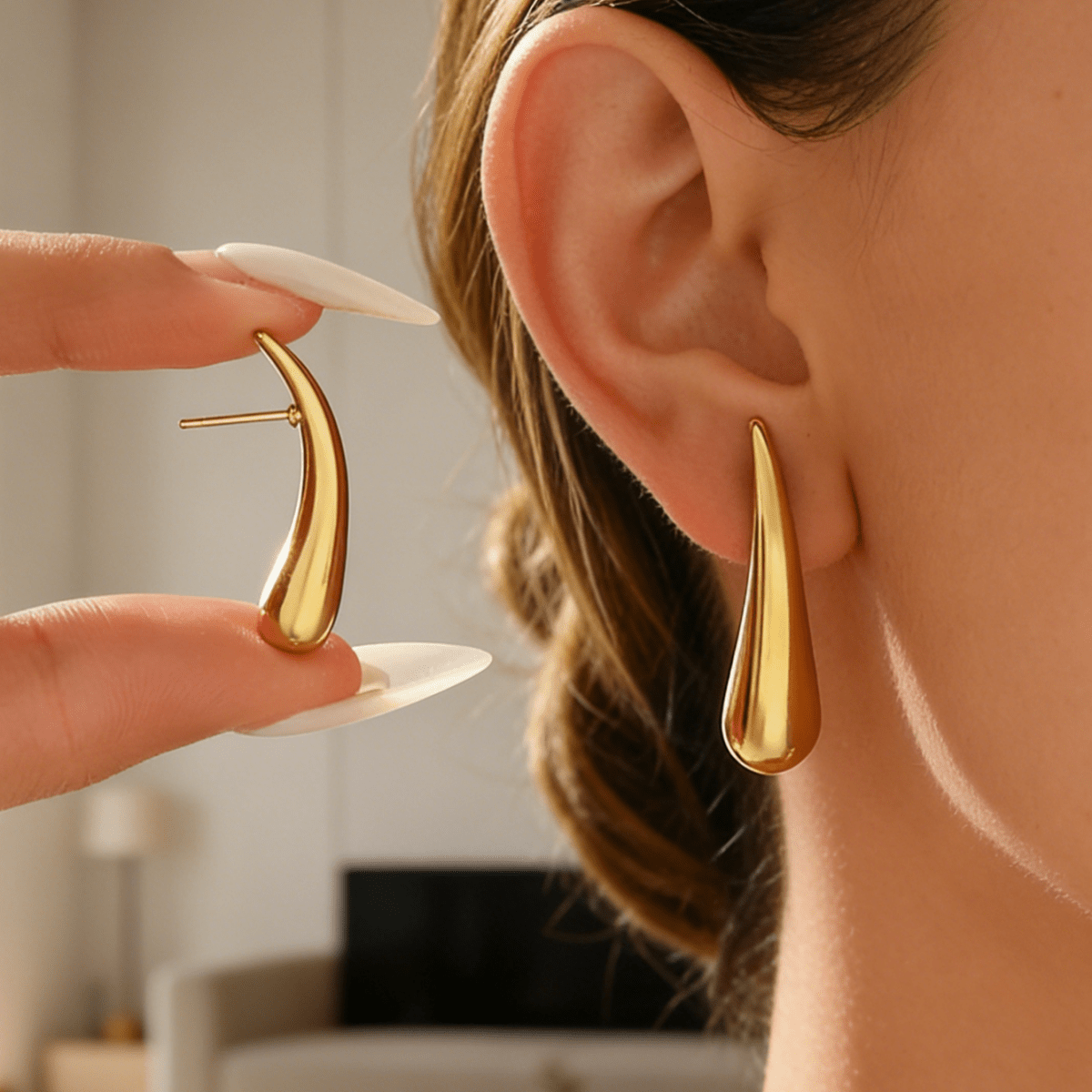 Elegant Water Droplet Gold Plated Stainless Steel Earrings - TIRAAYA